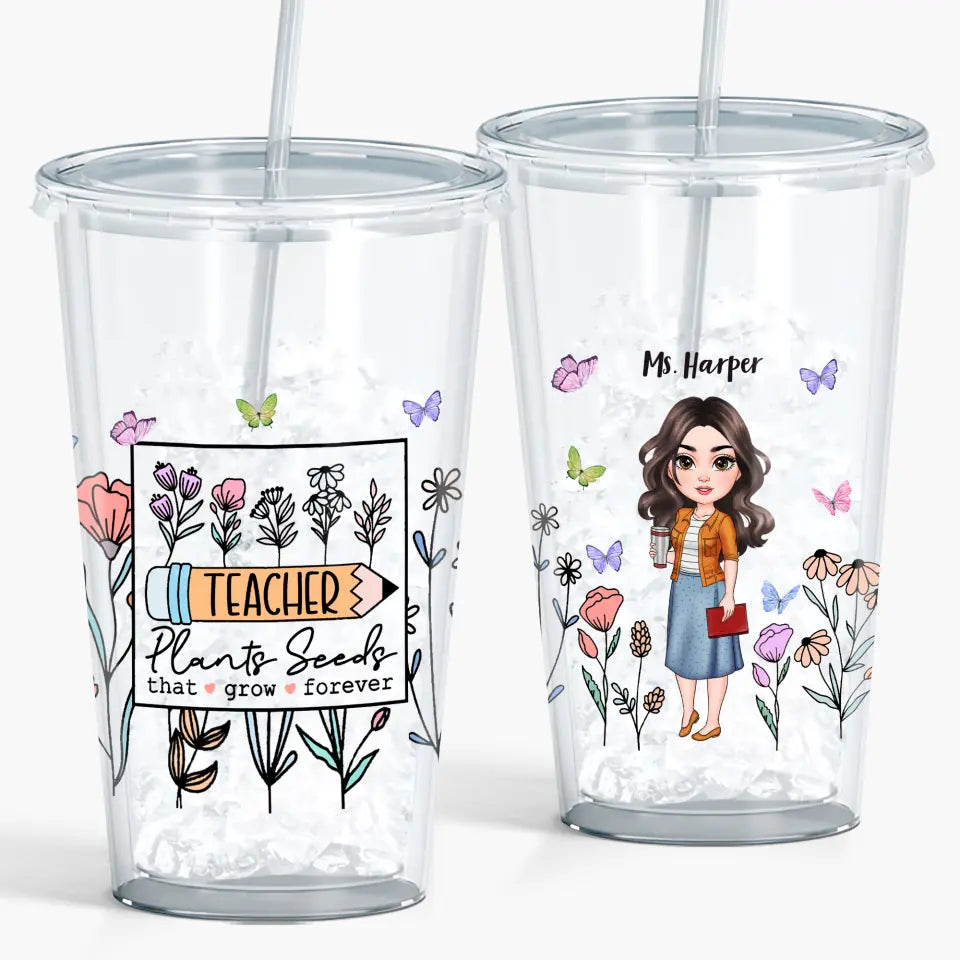 Personalized Custom Acrylic Tumbler - Teacher's Day, Birthday Gift For Teacher - Teacher Plants Seeds