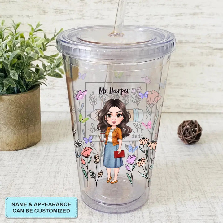 Personalized Custom Acrylic Tumbler - Teacher's Day, Birthday Gift For Teacher - Teacher Plants Seeds