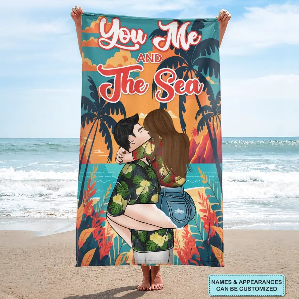 Personalized Custom Beach Towel - Birthday, Vacation Gift, Summer Gift For Beach Lover, Beach Couple - You Me & The Sea