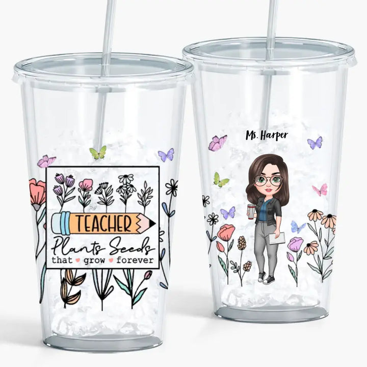 Personalized Custom Acrylic Tumbler - Teacher's Day, Birthday Gift For Teacher - Teacher Plants Seeds