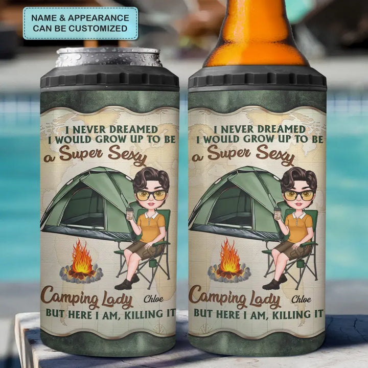 Personalized Custom Can Cooler Tumbler - Birthday Gift For Camping Lover, Friend - Super Sexy Camping Lady