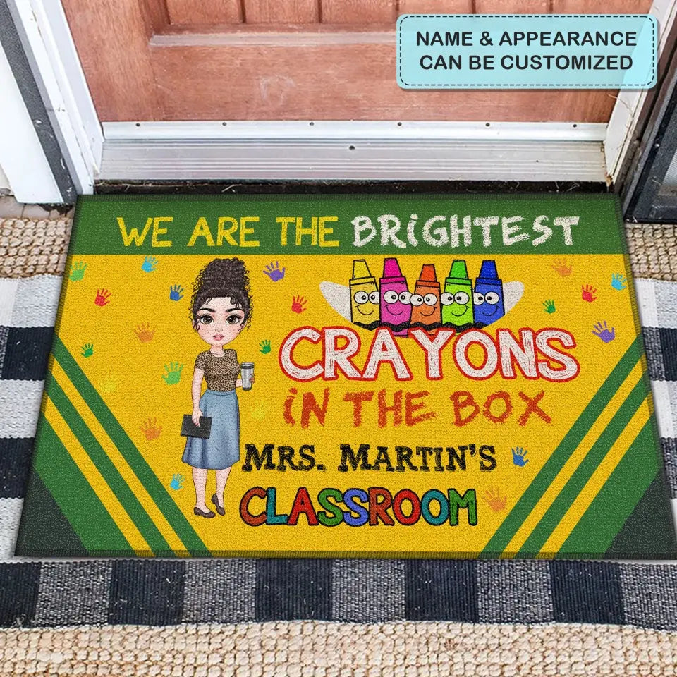 Personalized Custom Doormat - Teacher's Day, Birthday Gift For Teacher - The Brightest Crayons In The Box