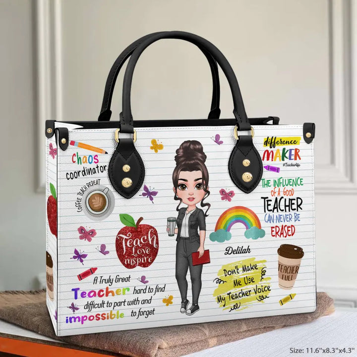 Personalized Custom Leather Bag - Birthday, Teacher's Day Gift For Teacher - Teach Love Inspire