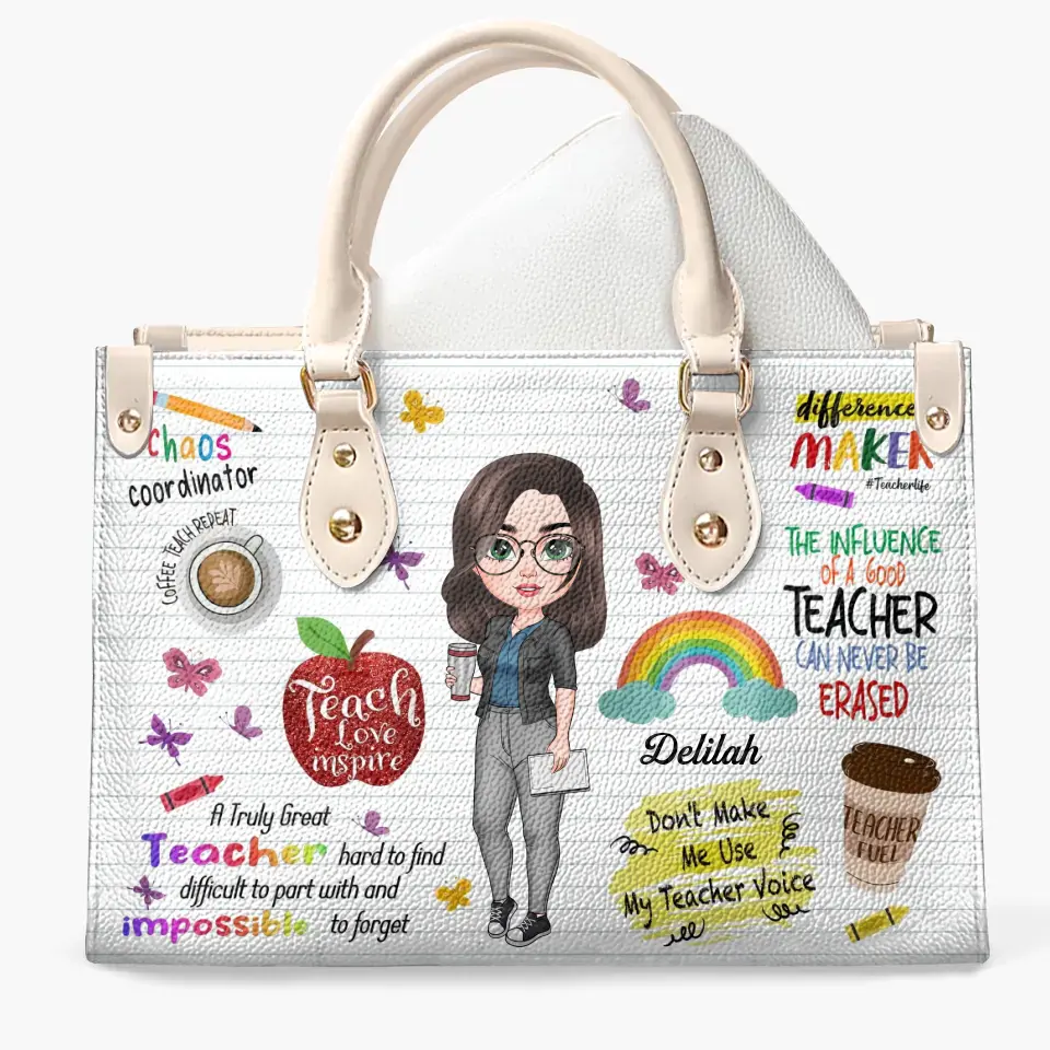 Personalized Custom Leather Bag - Birthday, Teacher's Day Gift For Teacher - Teach Love Inspire