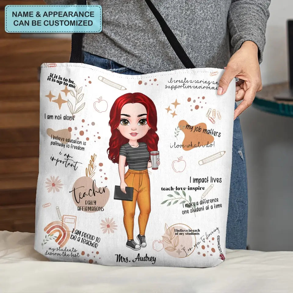 Personalized Custom Tote Bag - Teacher's Day, Birthday Gift For Teacher - Teacher's Daily Affirmations