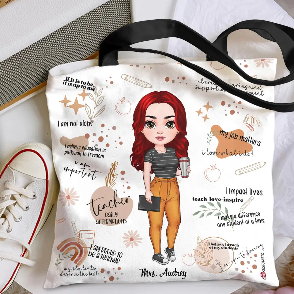 Personalized Custom Tote Bag - Teacher's Day, Birthday Gift For Teacher - Teacher's Daily Affirmations