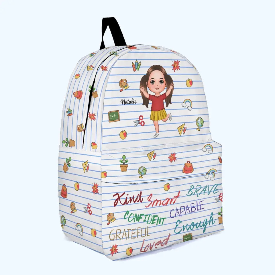 Personalized Custom Backpack - Back To School, Birthday Gift For Kindergarten, Pre-K, 1st Grade, 2nd Grade, 3rd Grade, 4th Grade, 5th Grade, 6th Grade Kid - Kind Brave Smart