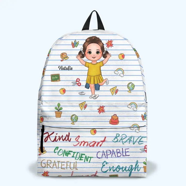 Personalized Custom Backpack - Back To School, Birthday Gift For Kindergarten, Pre-K, 1st Grade, 2nd Grade, 3rd Grade, 4th Grade, 5th Grade, 6th Grade Kid - Kind Brave Smart