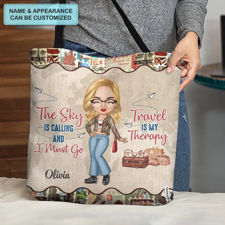 Personalized Custom Tote Bag - Birthday Gift , Vacation Gift, Summer Gift For Bestie, Friend, Traveling Lover - Travel Is My Therapy