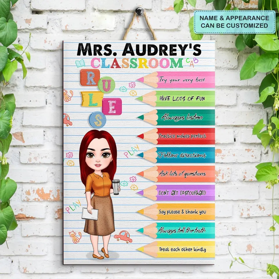 Personalized Custom Door Sign - Teacher's Day, Birthday Gift For Teacher - Classroom Rules