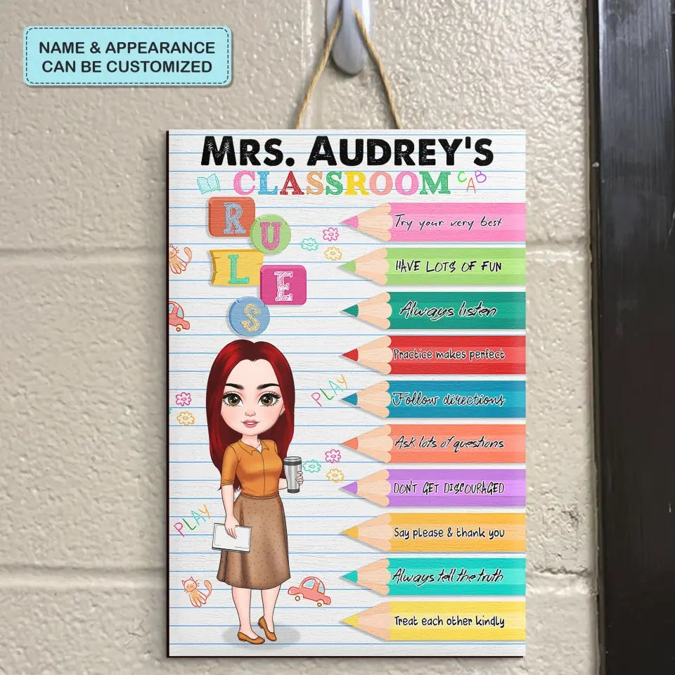 Personalized Custom Door Sign - Teacher's Day, Birthday Gift For Teacher - Classroom Rules