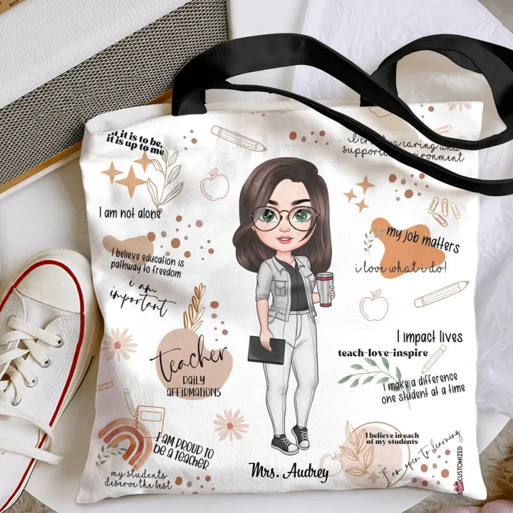 Personalized Custom Tote Bag - Teacher's Day, Birthday Gift For Teacher - Teacher's Daily Affirmations