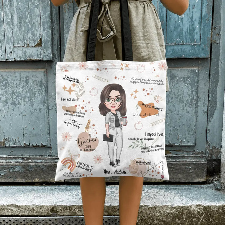 Personalized Custom Tote Bag - Teacher's Day, Birthday Gift For Teacher - Teacher's Daily Affirmations