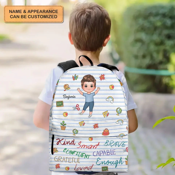 Personalized Custom Backpack - Back To School, Birthday Gift For Kindergarten, Pre-K, 1st Grade, 2nd Grade, 3rd Grade, 4th Grade, 5th Grade, 6th Grade Kid - Kind Brave Smart
