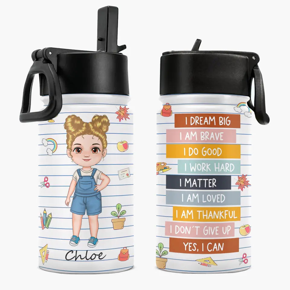 Personalized Custom Kids Insulated Bottle - Birthday, Back To School, Kindergarten, First, Second, Third, Fourth, Fifth Grade, Pre-K Gift For Kid - I Dream Big