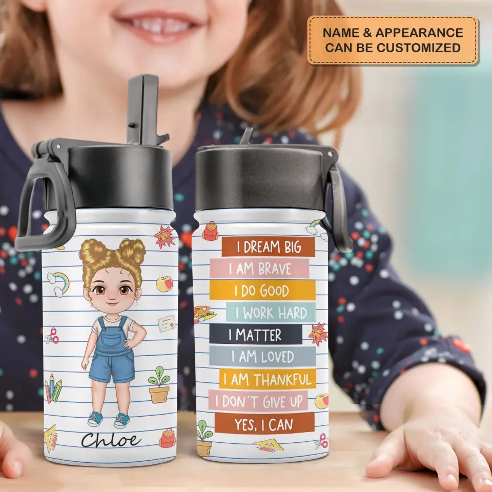 Personalized Custom Kids Insulated Bottle - Birthday, Back To School, Kindergarten, First, Second, Third, Fourth, Fifth Grade, Pre-K Gift For Kid - I Dream Big