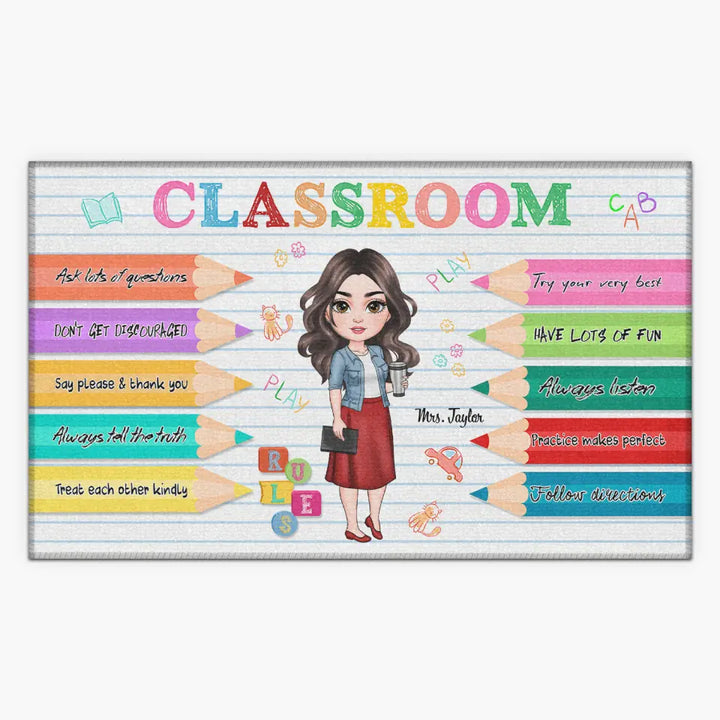 Personalized Custom Doormat - Teacher's Day, Birthday Gift For Teacher - Classroom Rules
