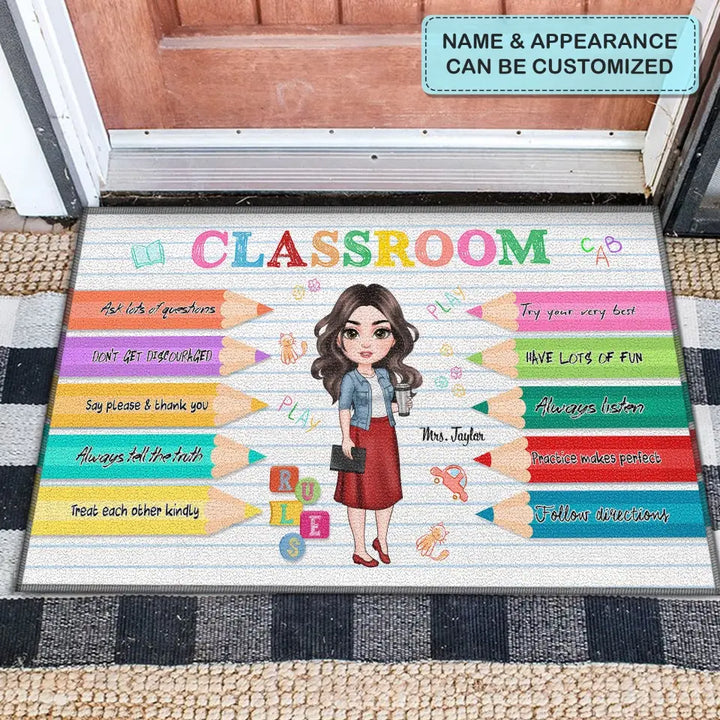 Personalized Custom Doormat - Teacher's Day, Birthday Gift For Teacher - Classroom Rules
