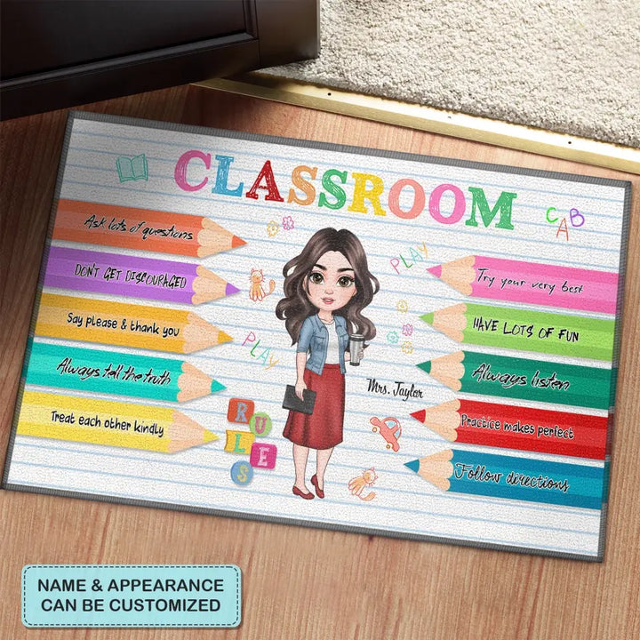 Personalized Custom Doormat - Teacher's Day, Birthday Gift For Teacher - Classroom Rules