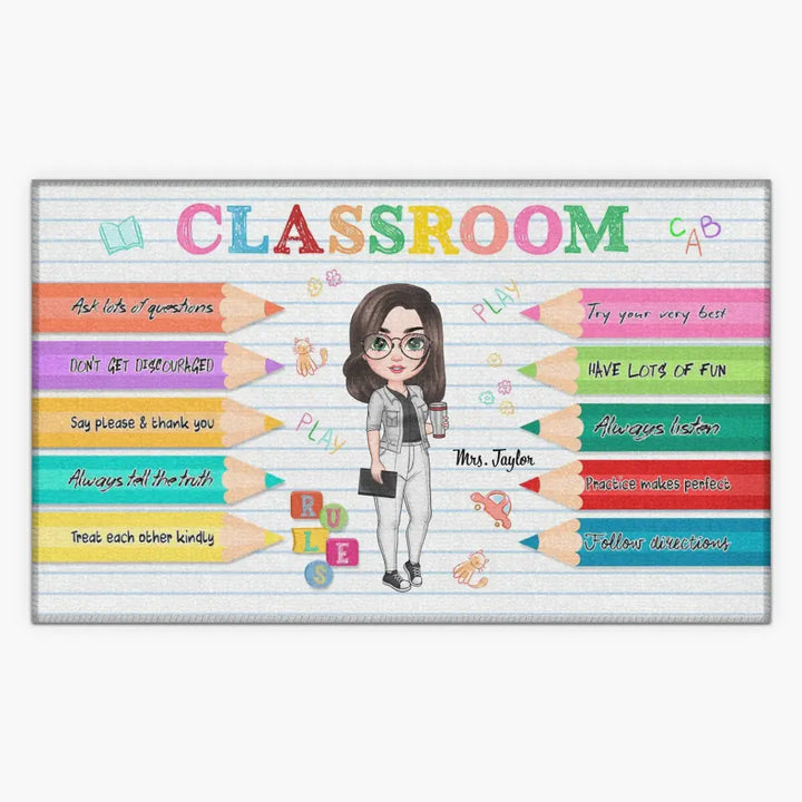 Personalized Custom Doormat - Teacher's Day, Birthday Gift For Teacher - Classroom Rules