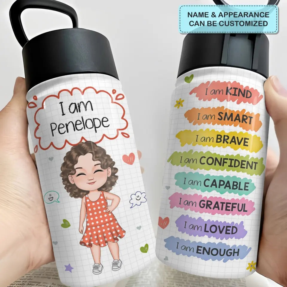 Personalized Custom Kids Insulated Bottle - Birthday, Back To School, Kindergarten, First, Second, Third, Fourth, Fifth Grade, Pre-K Gift For Kid  - Kind Brave Capable