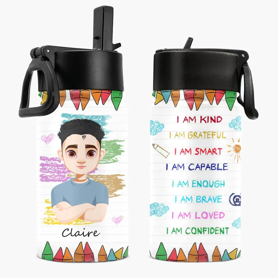 Personalized Custom Kids Insulated Bottle - Birthday, Back To School, Kindergarten, First, Second, Third, Fourth, Fifth Grade, Pre-K Gift For Kid - I Am Kind Grateful