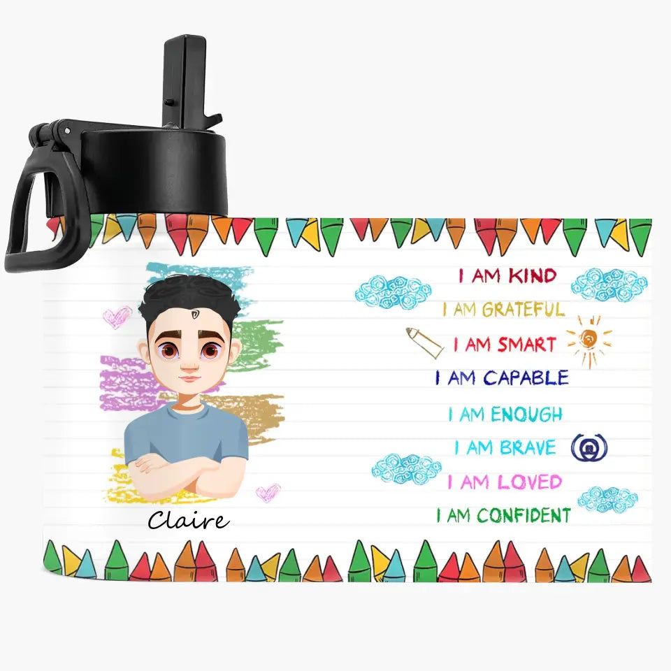 Personalized Custom Kids Insulated Bottle - Birthday, Back To School, Kindergarten, First, Second, Third, Fourth, Fifth Grade, Pre-K Gift For Kid - I Am Kind Grateful