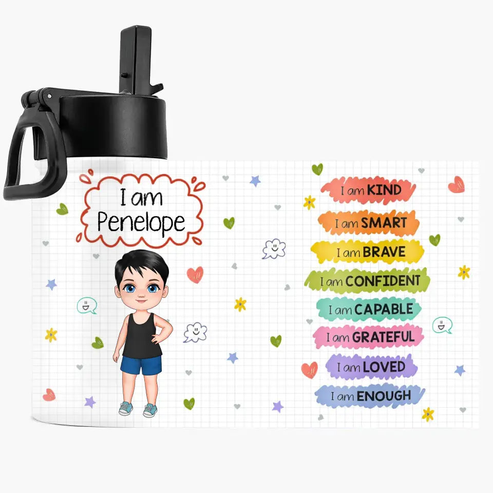 Personalized Custom Kids Insulated Bottle - Birthday, Back To School, Kindergarten, First, Second, Third, Fourth, Fifth Grade, Pre-K Gift For Kid  - Kind Brave Capable