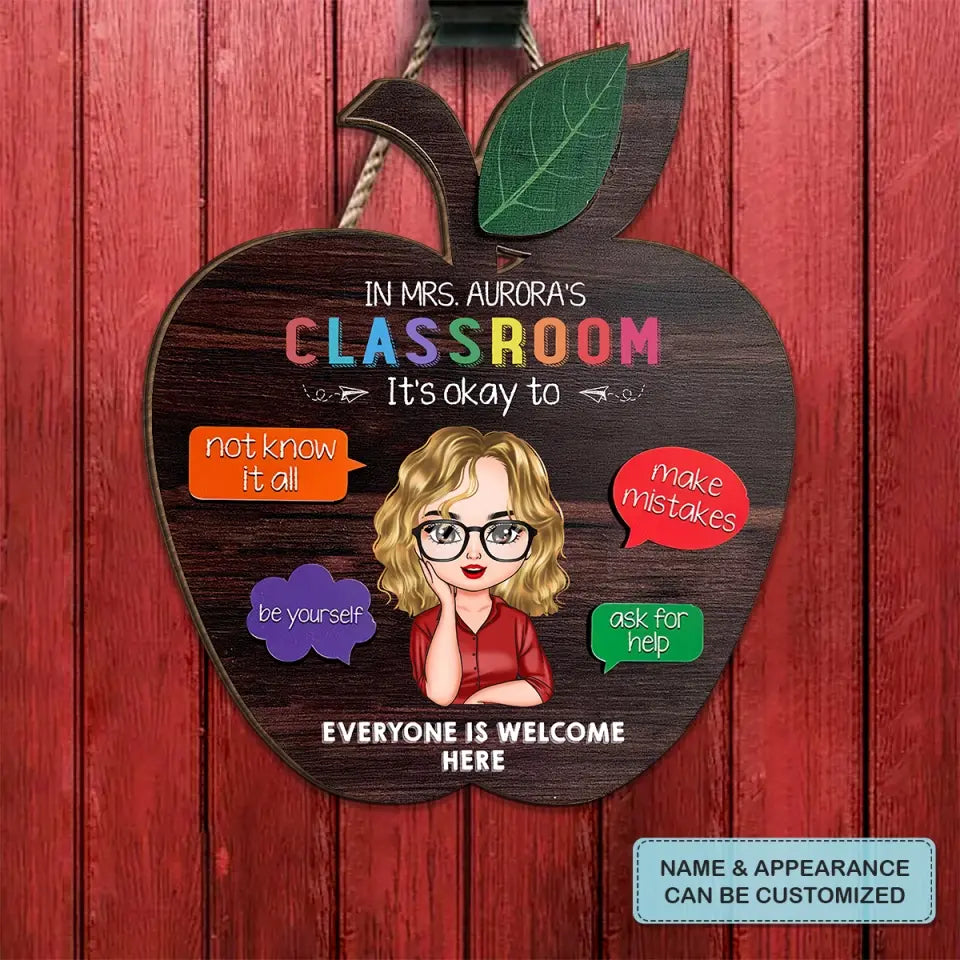Personalized Custom Door Sign - Welcoming, Birthday, Teacher's Day Gift For Teacher - In This Classroom