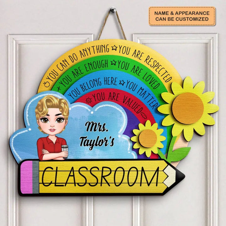 Personalized Custom Door Sign - Welcoming, Birthday, Teacher's Day Gift For Teacher - In This Class Sunflower Door Sign