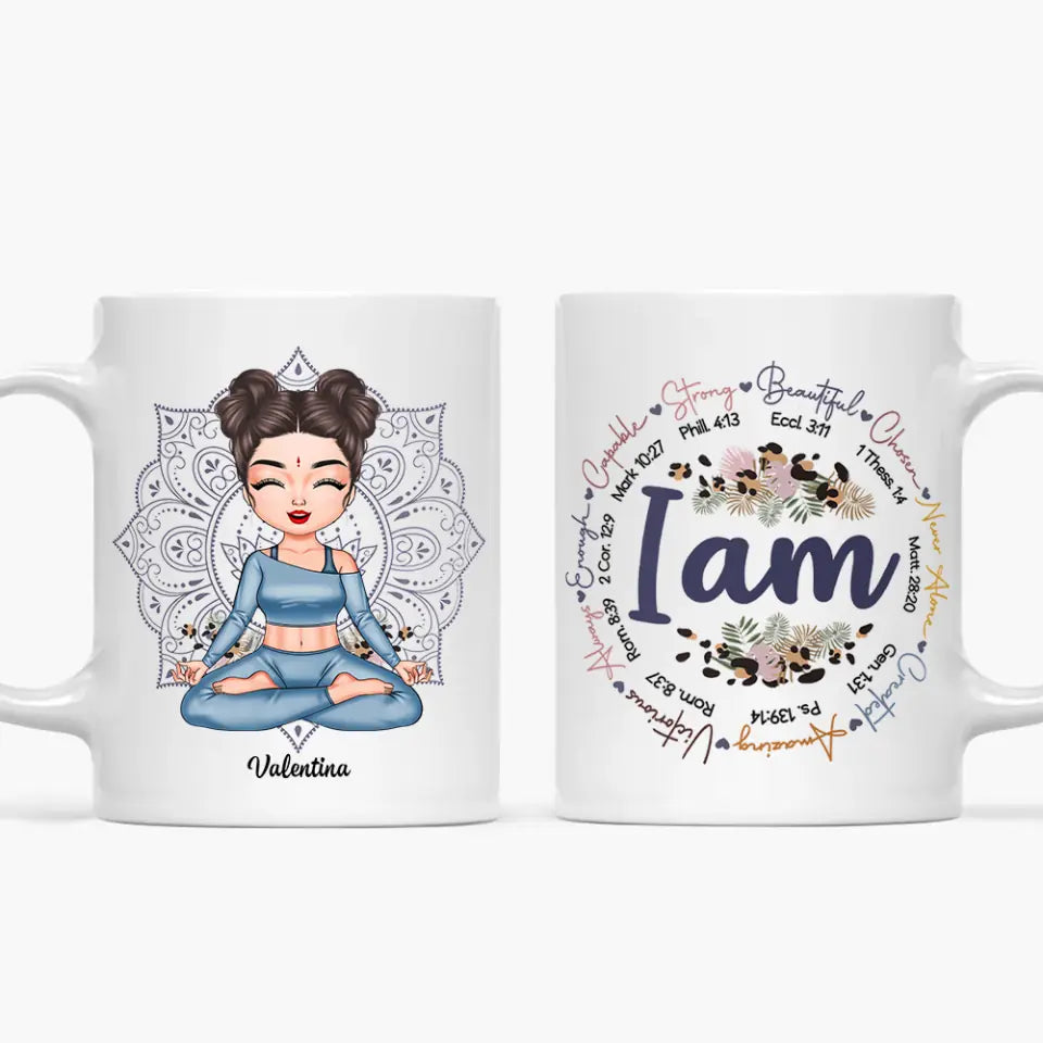 Personalized Custom White Mug - Gift For Yoga Lover - I Am Strong Beautiful
