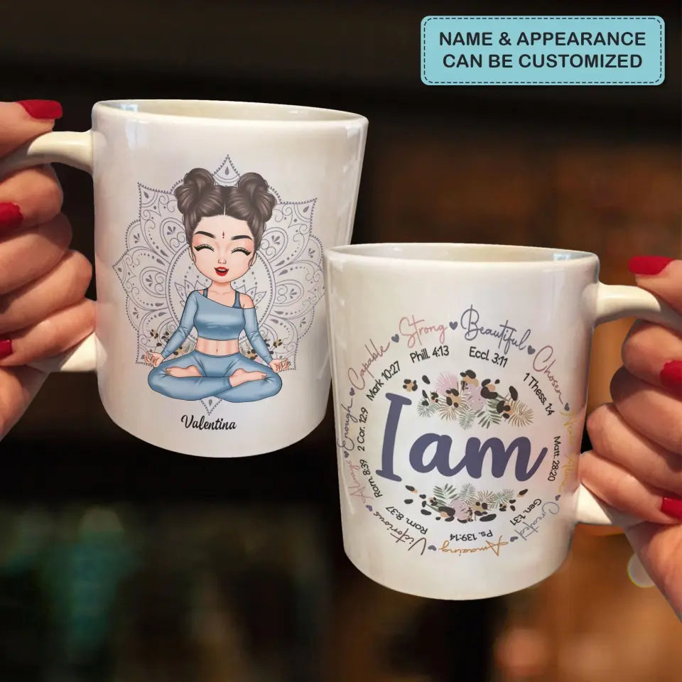 Personalized Custom White Mug - Gift For Yoga Lover - I Am Strong Beautiful
