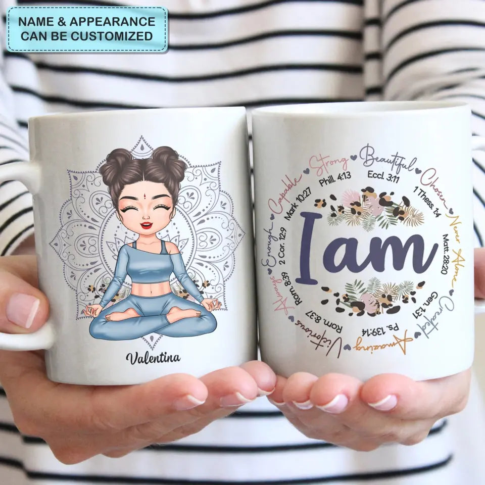 Personalized Custom White Mug - Gift For Yoga Lover - I Am Strong Beautiful