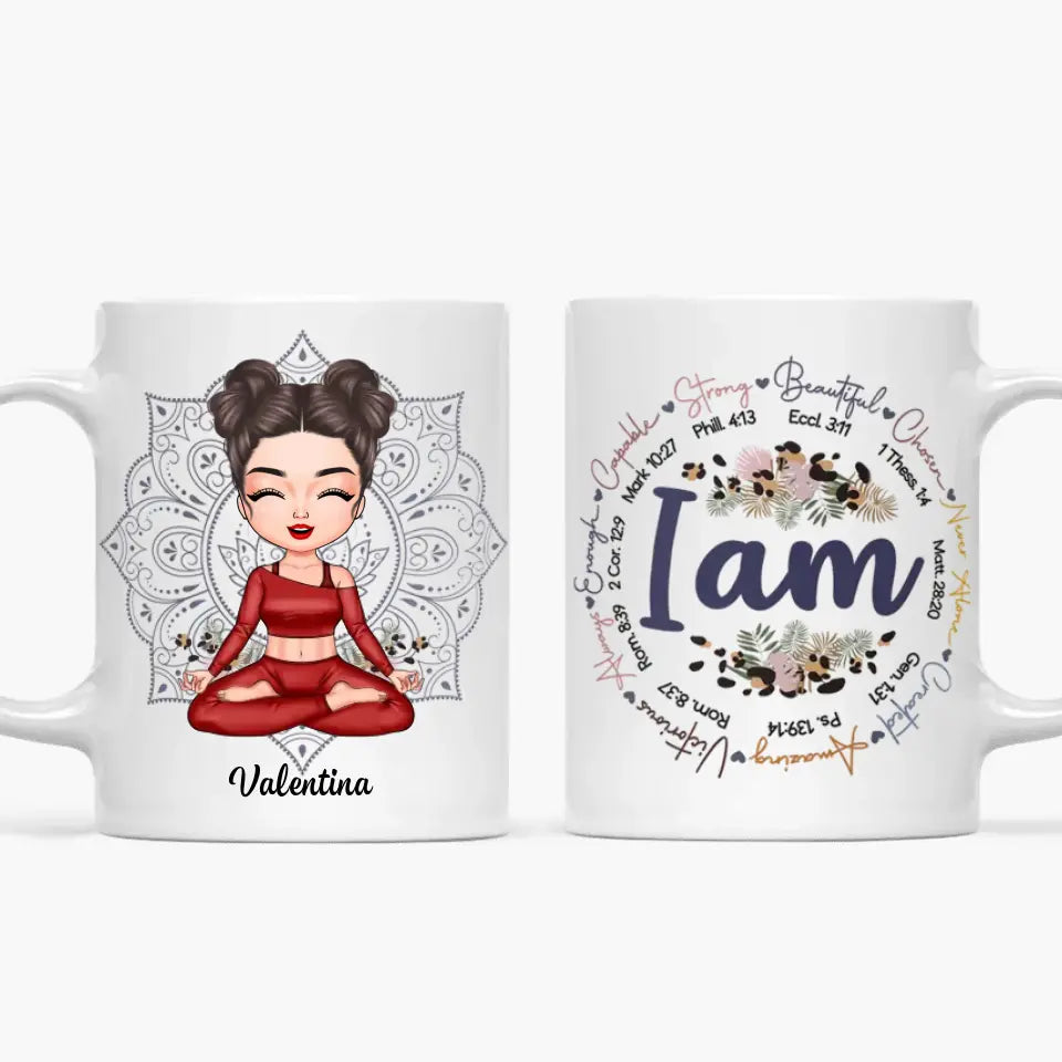 Personalized Custom White Mug - Gift For Yoga Lover - I Am Strong Beautiful