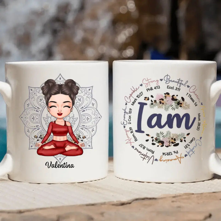 Personalized Custom White Mug - Gift For Yoga Lover - I Am Strong Beautiful