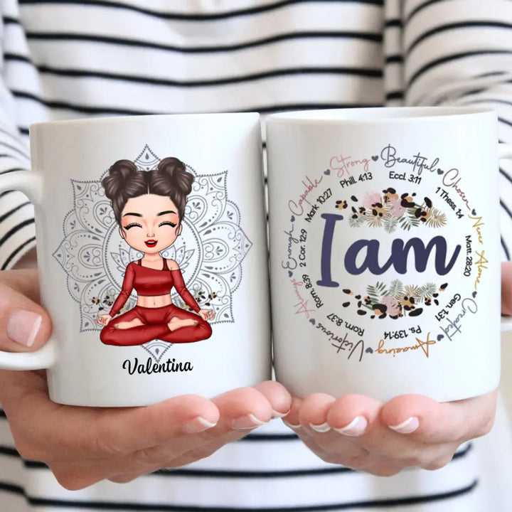 Personalized Custom White Mug - Gift For Yoga Lover - I Am Strong Beautiful