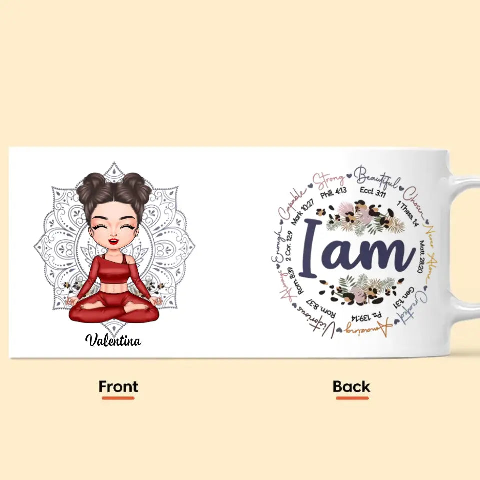 Personalized Custom White Mug - Gift For Yoga Lover - I Am Strong Beautiful