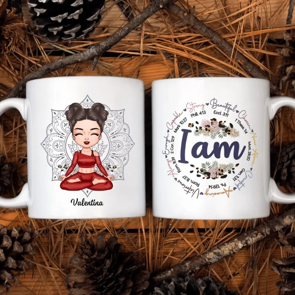 Personalized Custom White Mug - Gift For Yoga Lover - I Am Strong Beautiful