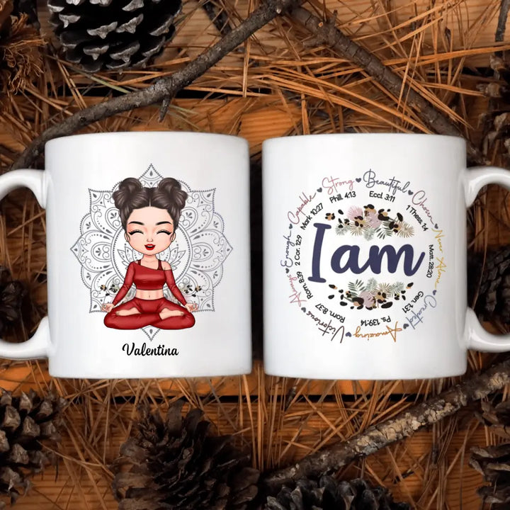 Personalized Custom White Mug - Gift For Yoga Lover - I Am Strong Beautiful
