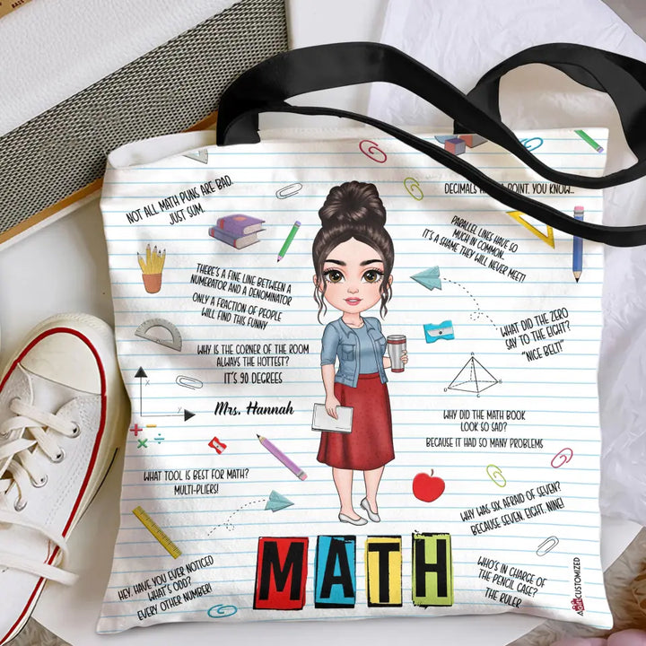 Personalized Custom Tote Bag - Teacher's Day Gift For Math Teacher - Teacher's Jokes