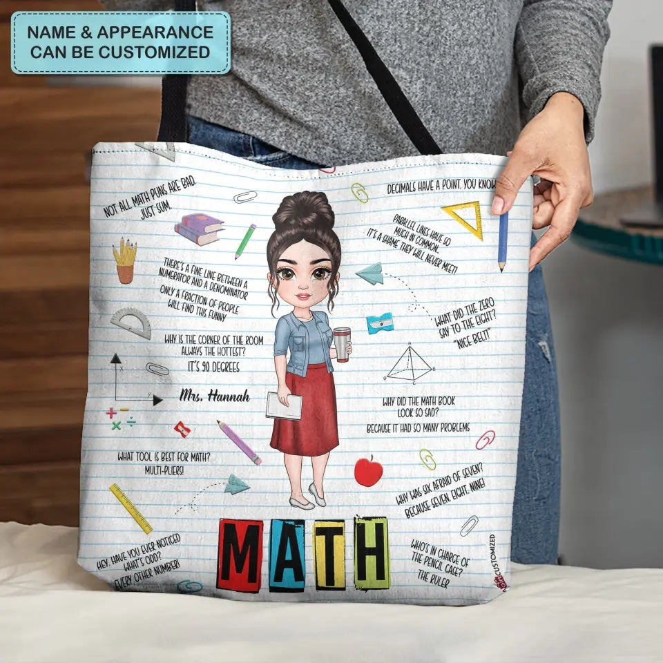 Personalized Custom Tote Bag - Teacher's Day Gift For Math Teacher - Teacher's Jokes
