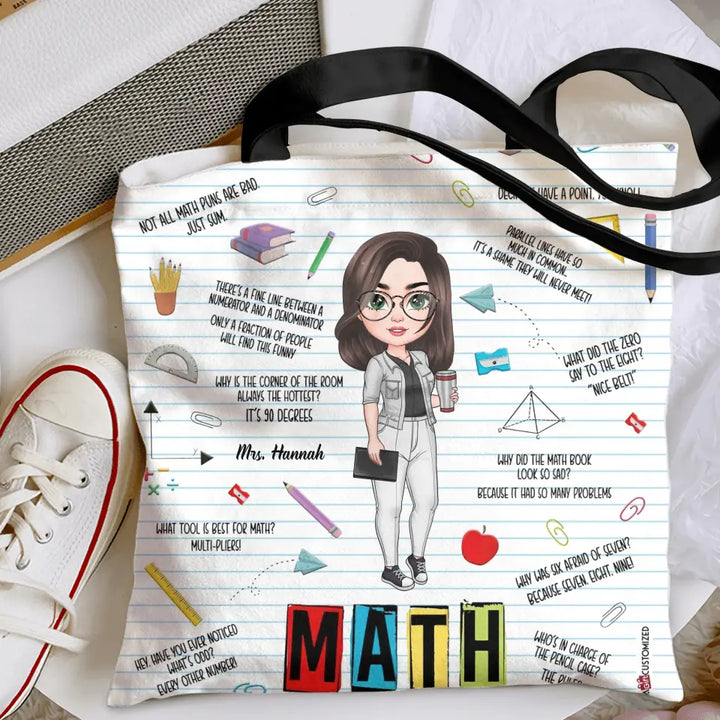 Personalized Custom Tote Bag - Teacher's Day Gift For Math Teacher - Teacher's Jokes