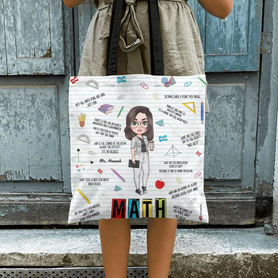 Personalized Custom Tote Bag - Teacher's Day Gift For Math Teacher - Teacher's Jokes