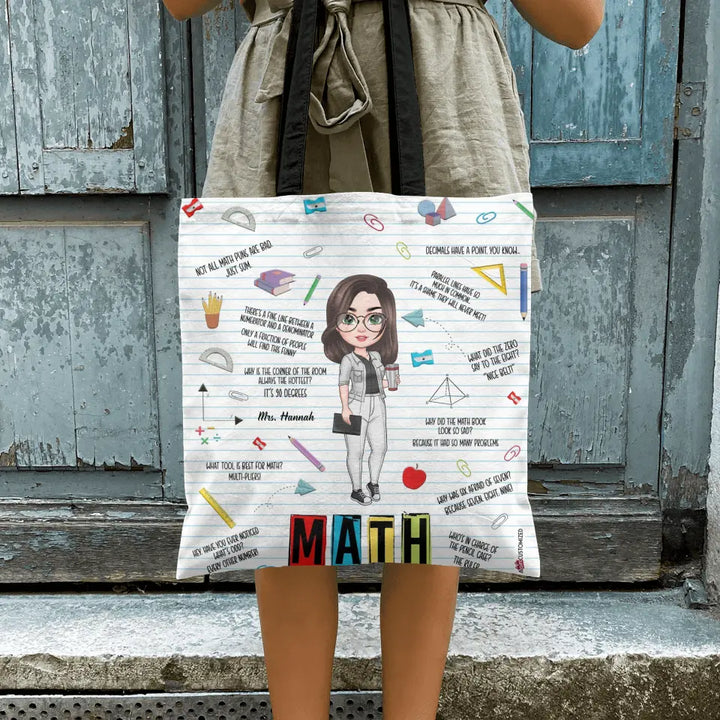 Personalized Custom Tote Bag - Teacher's Day Gift For Math Teacher - Teacher's Jokes