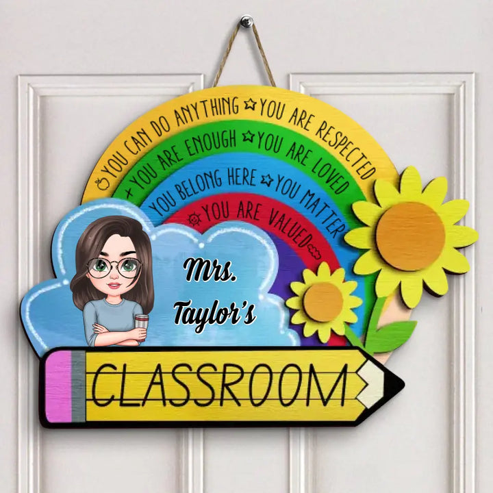 Personalized Custom Door Sign - Welcoming, Birthday, Teacher's Day Gift For Teacher - In This Class Sunflower Door Sign