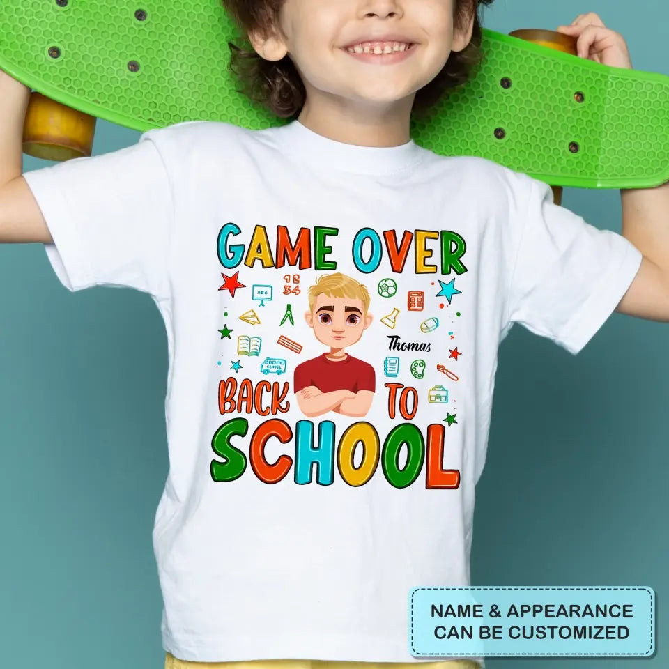 Personalized Custom T-shirt - Back To School Gift For Kid - Game Over Back To School