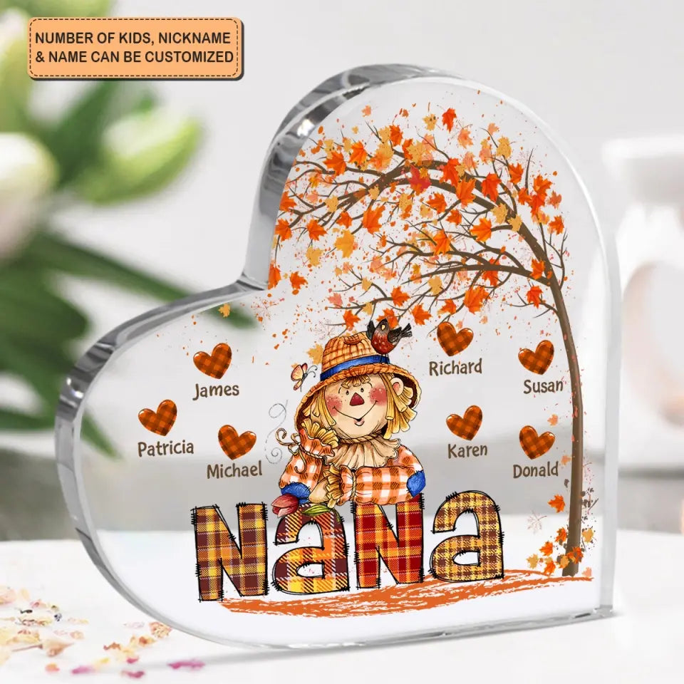 Personalized Custom Heart-shaped Acrylic Plaque - Mother's Day Gift For Mom, Grandma - Grandma Scarecrow Fall