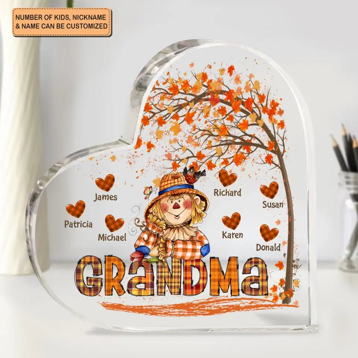 Personalized Custom Heart-shaped Acrylic Plaque - Mother's Day Gift For Mom, Grandma - Grandma Scarecrow Fall