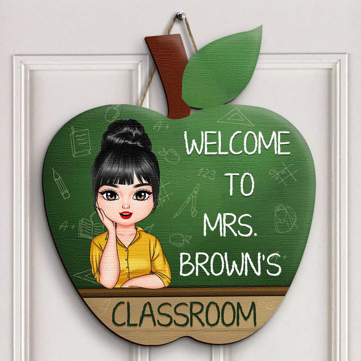 Personalized Custom Door Sign - Teacher's Day, Appreciation Gift For Teacher - Teacher Apple Board