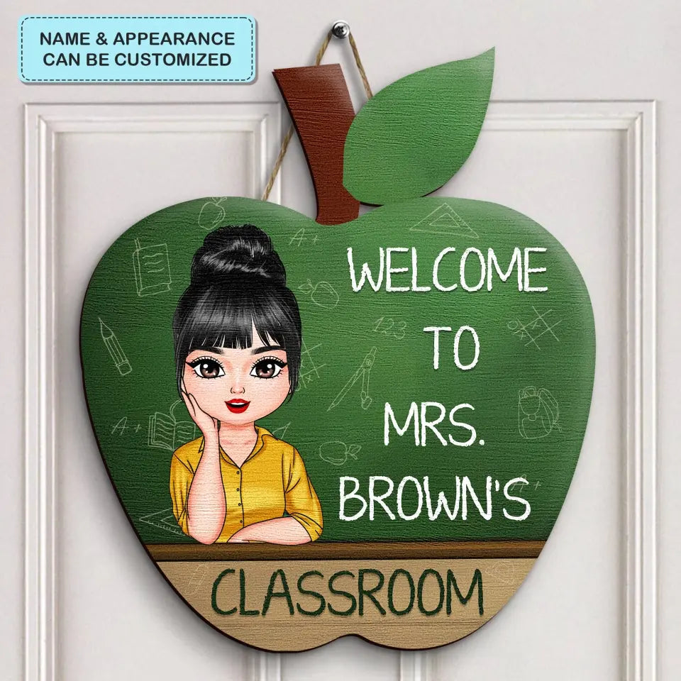 Personalized Custom Door Sign - Teacher's Day, Appreciation Gift For Teacher - Teacher Apple Board